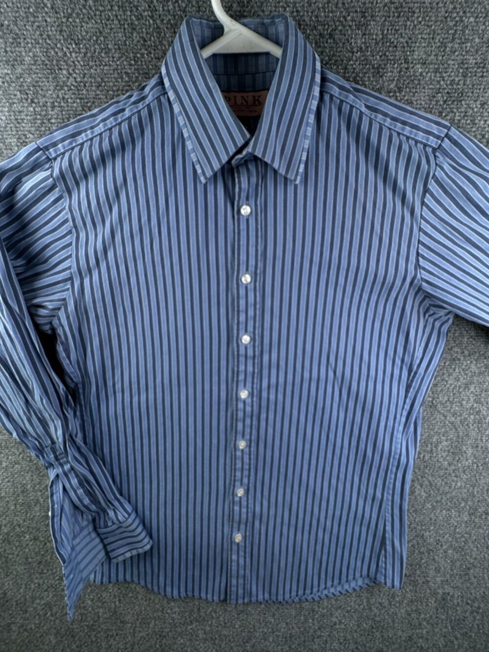 Thomas Pink Long Sleeve Button Up Shirt Men Blue Striped Size 15 Blue Collection